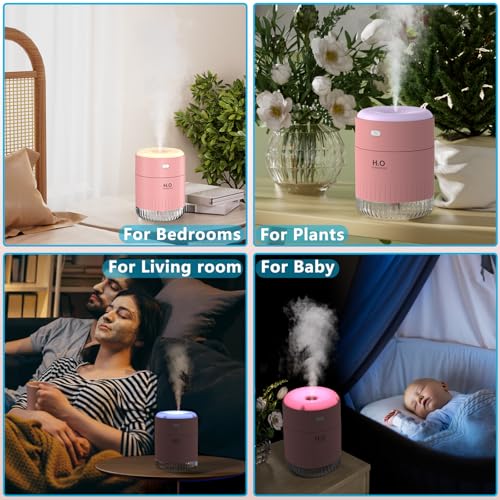 SZO Plant Humidifier Indoor, 500ml Pink with Colorful Lights | Small Humidifiers for Plants, Travel, Bedroom, Office Desktop, Baby Room - color: Pink1.0