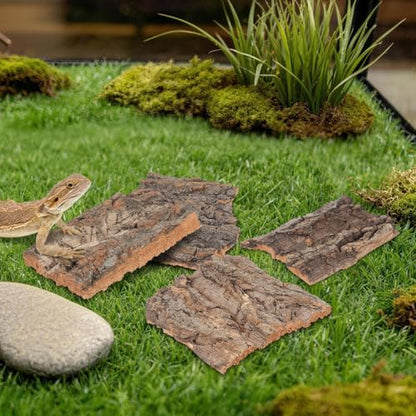 YARNOW Reptile Cork Bark Climbing Platform 4 Pack Terrarium Decor Snake Hide and Reptile Tank Accessories for Lizards Geckos Small Pets 5.11 X 1.49 X 0.39 in