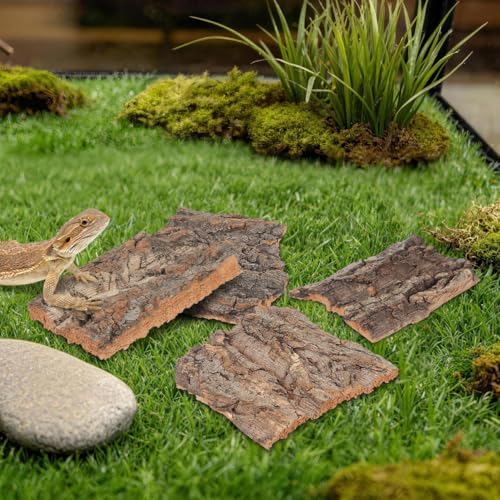 HANABASS 4Pcs Natural Cork Bark Climbing Platform for Reptiles Terrarium Decor Hideout Accessories for Snakes Lizards Small Pets 5.11X1.49X0.39In