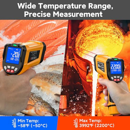 -58°F to 3992°F Infrared Thermometer Gun,Triple Laser, 50:1 D/S | Built for Foundries, Furnaces & Metal Casting • 3992°F High-Temperature Range • Data Logging - color: Yellow/-58°F to 3992°F