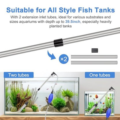 fishkeeper 4-in-1 Aquarium Siphon Gravel Cleaner, Quick & Strong Suction | Adjustable Water Flow and Length, Multifunction Fish Tank Vacuum Cleaning Kit for Water Changer, Sand Cleaner, Dirt Removal - size: Large