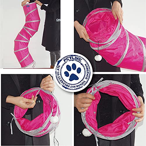 PetLike S Way Cat Tunnel Collapsible Pop-up Pet Tube Hideaway Play Toy with Ball (S-Way, Rose Red) - color: Rose Red, size: S-Way