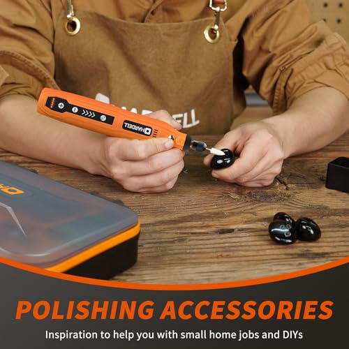 HARDELL Mini Cordless Rotary Tool, 5-Speed and USB Charging with storage case, Multi-Purpose 3.7V Power Rotary Tool for Sanding, Polishing, Drilling, Etching, Engraving, DIY Crafts | 5,000-18,000 RPM, 0.3LB Engraving Pen, LED Work Light – for Sanding, Pol