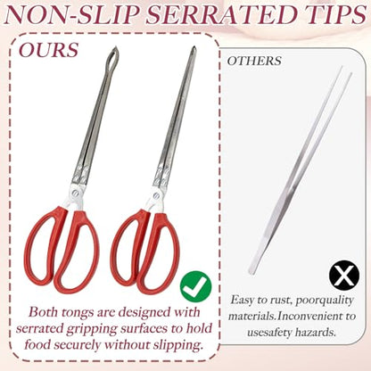 2 Pcs Snake Feeding Tongs 15 Inch Extra Long Stainless Steel Reptile Feeding Tongs, Curved Mouth & Straight Mouth for Ball Python, Fish Aquariums, Reptiles Snakes, Tank Accessories Terrarium Supplies