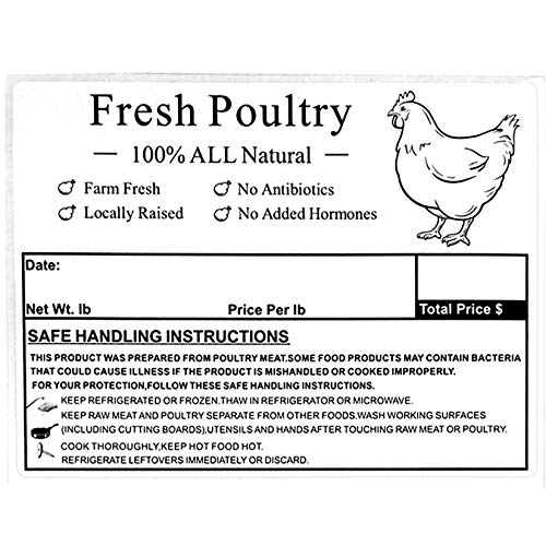 Poultry Freezer Labels 4x3 Inches 50 Pcs | with Handling Instructions Exemption