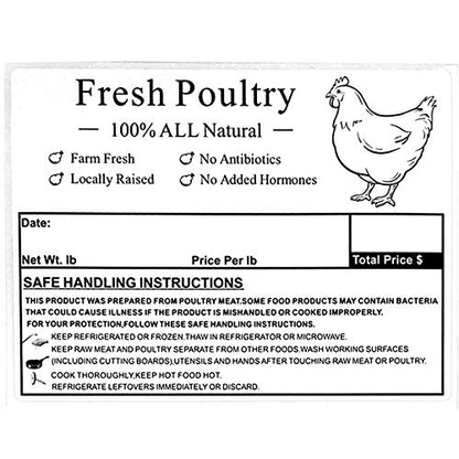 Poultry Freezer Labels 4x3 Inches 50 Pcs | with Handling Instructions Exemption
