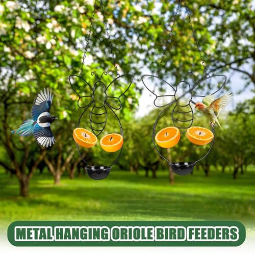 Hushee 2 Pcs Oriole Feeder for Outdoors Grape Jelly and Oranges Fruit Metal Bird Feeder Outdoor Garden Hanging Drinking Container Hummingbird Jelly for Outdoor Hanging Garden Patio(Bee Shaped) - style: Bee Shaped