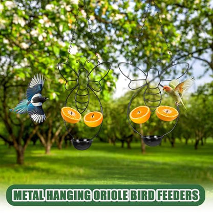 Hushee 2 Pcs Oriole Feeder for Outdoors Grape Jelly and Oranges Fruit Metal Bird Feeder Outdoor Garden Hanging Drinking Container Hummingbird Jelly for Outdoor Hanging Garden Patio(Bee Shaped) - style: Bee Shaped