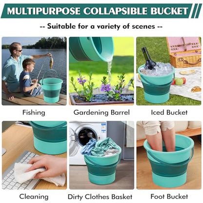 Collapsible Bucket 4.5 Gallon/17L Large Plastic Household Cleaning Mop Buckets Foldable Water Bucket for Car Wash Fishing Camping Beach (Green-Large) - color: Green-large