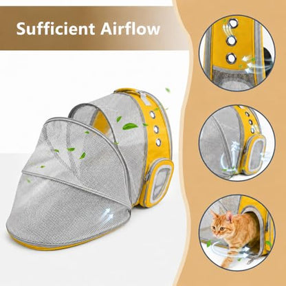 Cat Backpack Carrier Back Expandable Bubble Pet Carrier Backpack for Large Cat, Kitten and Dog, Designed for Hiking, Travelling and Outdoor Use (Back Expandable-Yellow) - color: Yellow