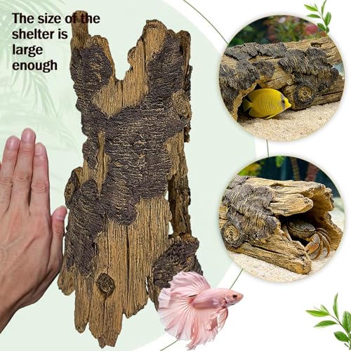Teaeeno Lizard Snake or Reptile Hide, Large Hollow Log Snake Hideout for Ball Python Bearded Dragon and Gecko Eco-Friendly Resin Tank Accessory with Basking Platform & Multi-Functional Décor (Desert) - style: Art Deco