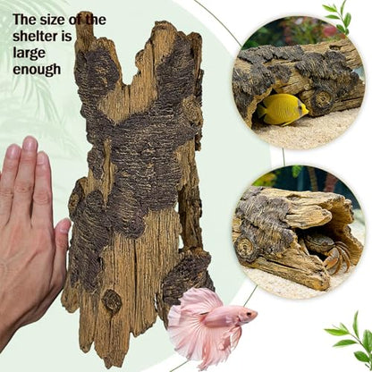 Teaeeno Lizard Snake or Reptile Hide, Large Hollow Log Snake Hideout for Ball Python Bearded Dragon and Gecko Eco-Friendly Resin Tank Accessory with Basking Platform & Multi-Functional Décor (Desert) - style: Art Deco
