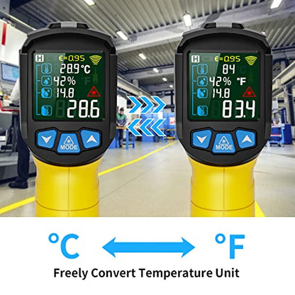 Infrared Thermometer Temperature Gun, -58°F to 1472°F, Digital Laser Thermometer Gun with Probe for Cooking, Pizza Oven, Grill & Engine, IR Thermometer Temp Gun with Adjustable Emissivity & Humidity - color: Yellow -58℉~1472℉(-50℃~800℃)