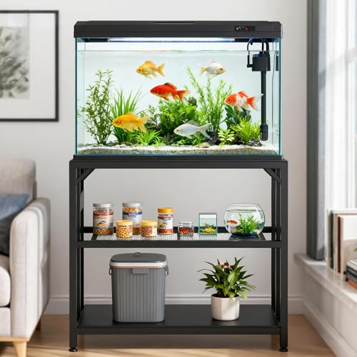 40 Gallon Metal Aquarium Fish Tank Stand Black | Built in power outlets adjustable shelf 660LBS load bearing fits turtle reptile terrarium breeder tank home office use - color: Black