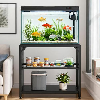 40 Gallon Metal Aquarium Fish Tank Stand Black | Built in power outlets adjustable shelf 660LBS load bearing fits turtle reptile terrarium breeder tank home office use - color: Black