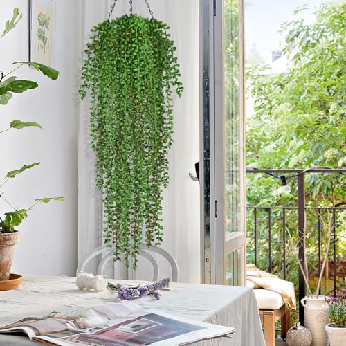 4Pcs Artificial Hanging Plants for Outdoors, Fake Vines Greenery | UV Resistant Ivy Artificial Plants Outdoor Faux Plants Indoor Bedroom Living Room Boho Wall Porch Shelf Decor - color: Tears of a Lover, size: 4Pcs Plants