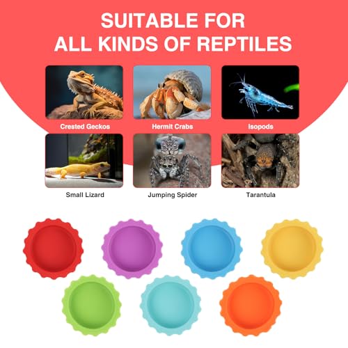 21 Pack Crested Gecko Food and Water Dish, Silicone Reptile Food Bowl, Gecko Tank Accessories for Hermit Crab, Tarantula, Isopods and Lizard, 7 Colors