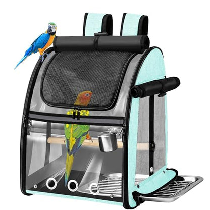 Bird Carrier Bag with Indestructible Stainless Steel Mesh, Bird Travel Cage with Stand, Easy to Clean Backpack for Parrot, Portable Bird Travel Bag, Green - color: Green