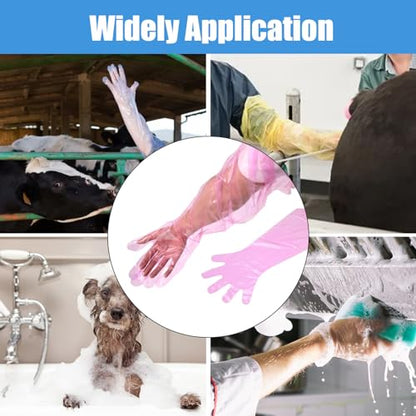 Anxingo 50Pcs Disposable Plastic Veterinary Insemination Rectal Long Arm Gloves for Field Dressing Gutting 35 inch Length - color: Red