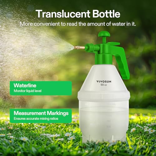 VIVOSUN 50oz Pump Sprayer, Handheld Garden Water Sprayer Bottle | with Adjustable Brass Nozzle, for Spraying Plants, Flowers, Weeds and Cleaning, Green - color: Green, size: 50oz