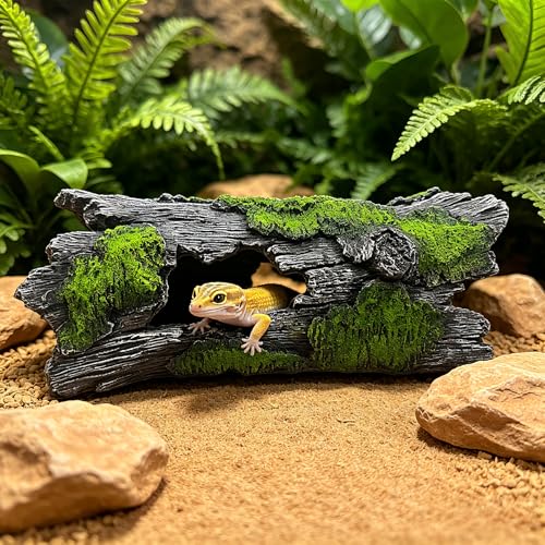Resin Reptile Cave Statue - Extra Large Hollow Log for Bearded Dragon, Leopard Gecko, Crested Gecko Tank Accessories | Driftwood for Aquarium & Bearded Dragon Accessories (Green) - style: Green