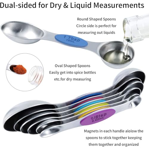 measuring cups and magnetic measuring spoons set, stainless steel measuring cups, 6 double-sided stainless steel measuring spoons & 1 leveler (12)