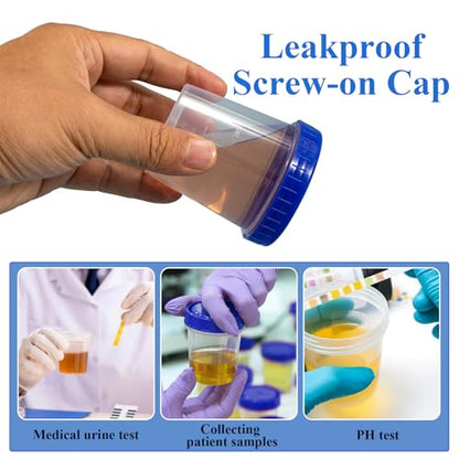 100Pcs Leak Proof Specimen Cups with Lids,4oz Disposable Urine Cups | Specimen Container with Screw on Lid,Sample Collection Kit for Safe Urine Pee Sample Analysis Testing - style: Blue-100PCS