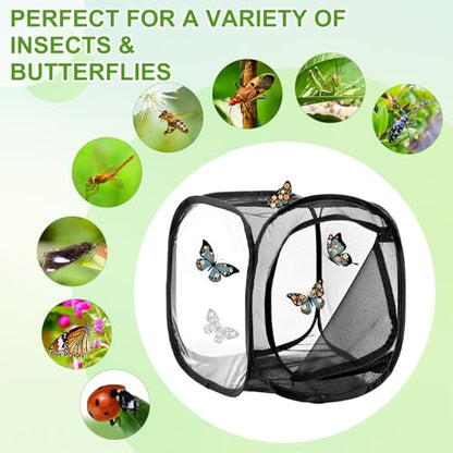 M METERXITY Butterfly Habitat Cage Terrarium, Outdoor Collapsible Mesh Pop-up with Zipper Protection for Breeding Butterfly/Ladybug, Mesh Plant Enclosure [Black with Black, 12 x 12 x 12 Inch] - color: Black With Black