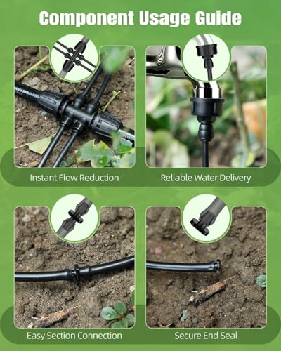 Pawfly 25 ft 1/4 Drip Irrigation Tubing, 1/4" Emitter Tubing with 6" Spacing, Polyethylene Drip Line with 12 Parts, Black Distribution Tubing for Drip Irrigation System, Drip Irrigation Hose Roll - size: 25 FT Kit with Emitters Drip Irrigation Tubing