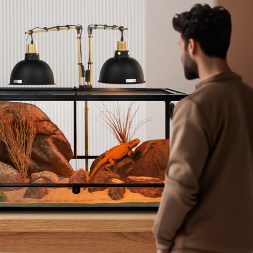 Metal Dual Reptile Lamp Stand, 17.8"-36.2" Adjustable Tall Heat Lamp Stand, Retractable Reptile Light Stand, Aquarium Terrarium Light Holder for Bearded Dragon Turtles Snake Chicks-Glod