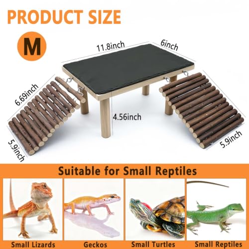 Bearded Dragon Basking Platform with Climbing Ramp,Reptile Basking Rock (M) | Wooden Lizard Resting Platform Basking Rock Slate,Leopard Gecko Hide Cave Tank Accessories for Tortoise Snake - size: M: 11.8" x 6" x 4.56"