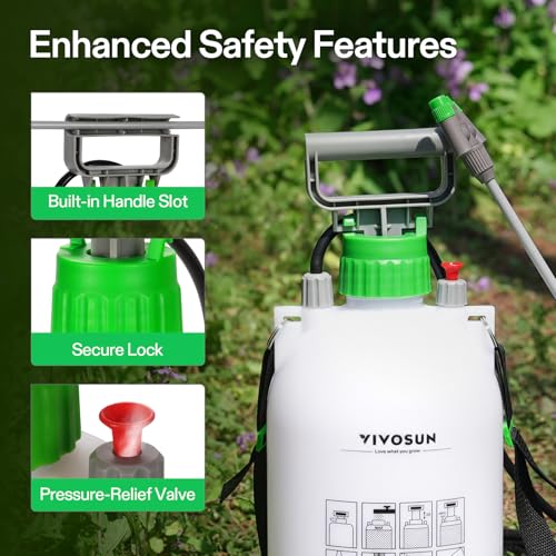 VIVOSUN 1.35 Gal/5L Pump Sprayer, Garden Water Sprayer for Plants, Weeds & Lawn Care, with 3 Nozzles, 50'' Long Hose & Pressure Relief Valve (Pack of 2) - size: 1.35 gal (Pack of 2)