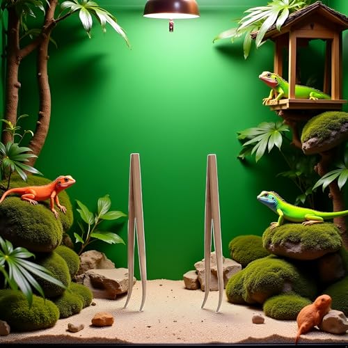 2Pcs 28cm Wood Color Angled Reptile Feeding Tongs Tweezers Bamboo Eco-Friendly Feeding Tool, Reptiles and Amphibians, Reptile Terrariums