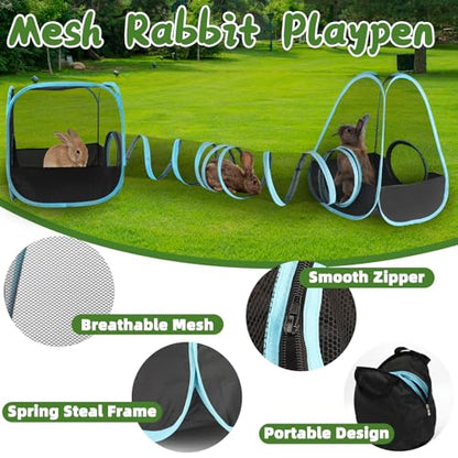 YUEPET Large Rabbit Tunnel, Bunny Tunnel for Small Pets, Ferret playpen | 3-in-1 Play Tunnel & Cube Tent, Breathable Mesh Rabbit Runs, Pop-Open Setup, Indoor Outdoor Use - color: Mesh Black Blue