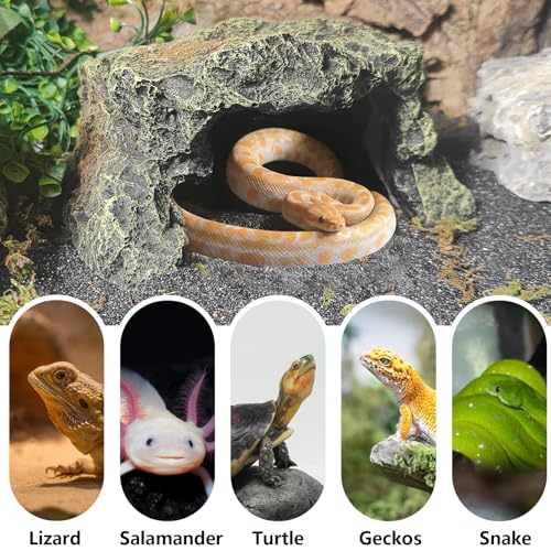 BNOSDM Reptile Hideout Rock,Tortoise Hide Cave,Resin Rock,Lizards Hideaway,Turtle Basking Platform,Reptiles Habitat Decor Tank Accessories for Bearded Dragon Gecko Snakes Chameleon Frogs