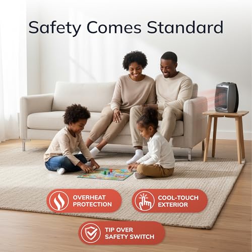 Lasko Portable Indoor Ceramic Space Heater - 9” - 754201 - Dark Gray | Electric, Tip-Over Safety Switch, Overheat Protection, Thermostat, 2 Heat Settings, 2 Speeds, Safe for Home, 1500W - size: 9.2 Inches - With Tip-Over Switch