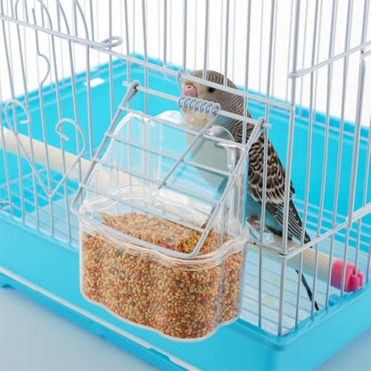 Lot of 4 Acrylic Clear Plastic Seed Food Water Feeder Hood Cups for Bird Parrot Cage with Spring Lock Feeder Doors