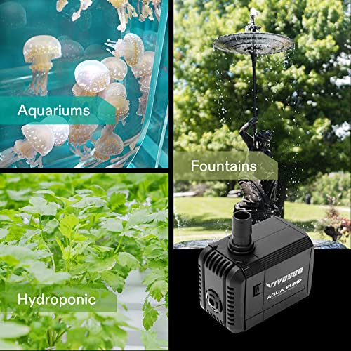 VIVOSUN 2-pack 210GPH Submersible Fountain Water Pump for Pond, Aquarium | 800L/H, 8W, Ultra Quiet Water Pump with 3.3ft High Lift and 5ft Power Cord, 2 Nozzles for Fish Tank, Hydroponics, Black - size: 6"×5"-210-2-pack