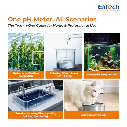 Elitech PHM-230 Professional Digital pH Pen Meter for Water and Solutions | pH Temperature Tester with ATC, Full Calibration Kit, 0.00-14.00 Range for Hydroponics, Growing, Drinking Water, Plants