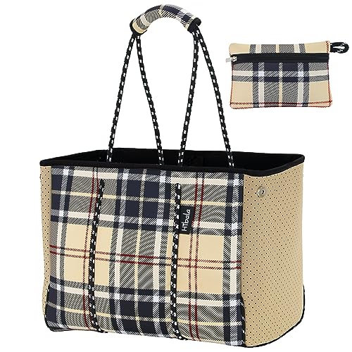 Hibala Neoprene Multipurpose Beach Bag,Gym/Travel/Pool Bag,Tote For Women&Men - color: Br Plaid
