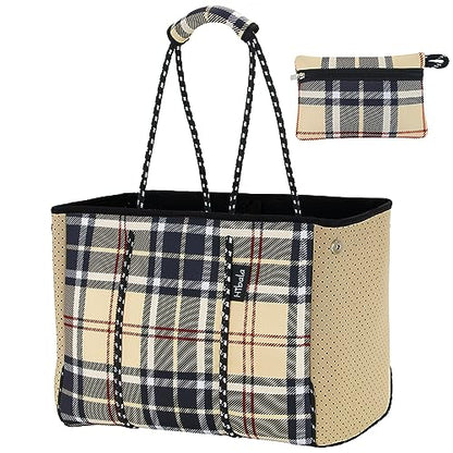 Hibala Neoprene Multipurpose Beach Bag,Gym/Travel/Pool Bag,Tote For Women&Men - color: Br Plaid