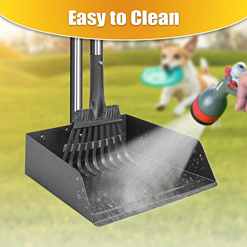 Larger Pooper Scooper for Large Dogs Long Handle Stainless Metal | Dog Pooper Scooper for Large Medium Small Dogs Tray and Rake Set Heavy Duty - size: 2. Rake + Extra Large Tray