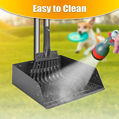 Larger Pooper Scooper for Large Dogs Long Handle Stainless Metal | Dog Pooper Scooper for Large Medium Small Dogs Tray and Rake Set Heavy Duty - size: 2. Rake + Extra Large Tray