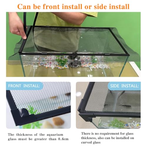 Magnetic Fish Tank Cover with Feeding Window Dark Grey Frame Grey Fiberglass Net,DIY Fish Tank Lid Adjustable Size Fit Tank Size Max 35''X19'' for Preventing Fish from Jumping Out and Reptile Escaping - color: Dark grey frame fiberglass net(with a small w