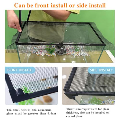 Magnetic Fish Tank Cover with Feeding Window Dark Grey Frame Grey Fiberglass Net,DIY Fish Tank Lid Adjustable Size Fit Tank Size Max 35''X19'' for Preventing Fish from Jumping Out and Reptile Escaping - color: Dark grey frame fiberglass net(with a small w