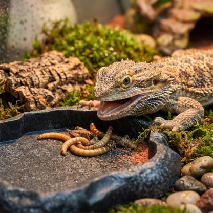 Tortoise Water Bowl - Reptile Water Food Dish Medium - Shallow Rock Reptile Feeder - Pet Aquarium Ornament Terrarium Dish Plate for Feeding Water Tortoise Lizard, 7.1 * 5.5 * 0.8in