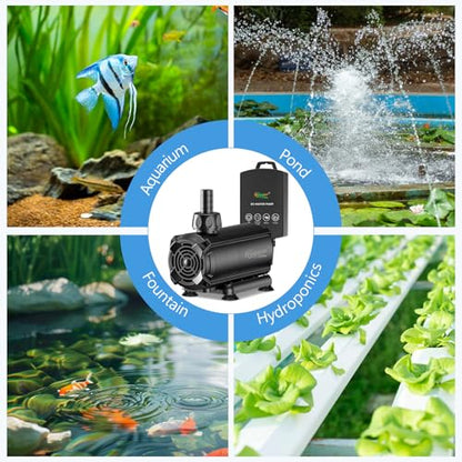 hygger Submersible Pump 530GPH, 20W Water Fountain Pump With Controller | 2000L/H, with 8.2ft. High Lift, 12.9ft. Power Cord, 6 Nozzles for Fish Tank, Outdoor Pond, Aquarium, Statuary, Hydroponics - size: 530GPH 20W