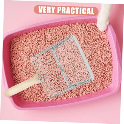 VANZACK Cat Litter Scoop Integrated Shovel with Wooden Handle Durable Pet Litter Sifter for Easy Cleanup of Cat Waste and Reptile Excrement