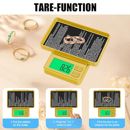 1000g Gram Scale, Diyife 0.01g Precision Pocket Scale with Backlit LCD | 7 Units, Protective Cover, Tare Function, Digital Jewelry Scale for Gold, Gem, Battery Included, Gold - color: Gold