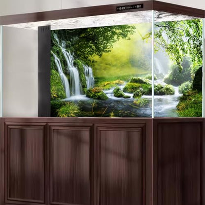 Waterfall Aquarium Background Majestic Jungle Rainforest Scenery Fish Tank Background Majestic Cascading Waterfalls Terrarium Backgrounds Idyllic Scenic Tranquil Lake Reptile Tank Backgrounds 24x12in - color: Foggy Green, size: 24(W)x12(H)in